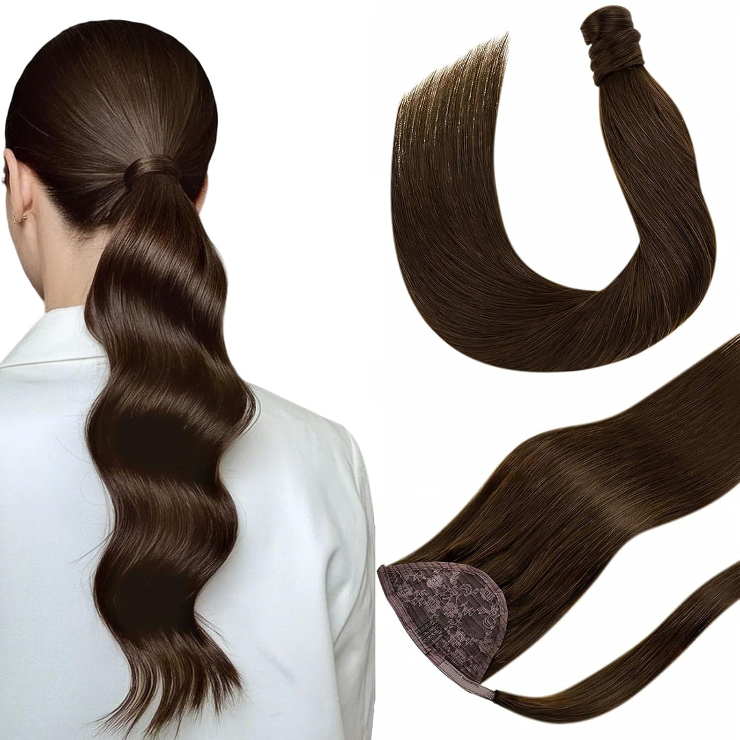 Hetto Zopf Echthaar Extensions Braun Pferdeschwanz Extensions Echthaar Wrap Around Haarverlangerung