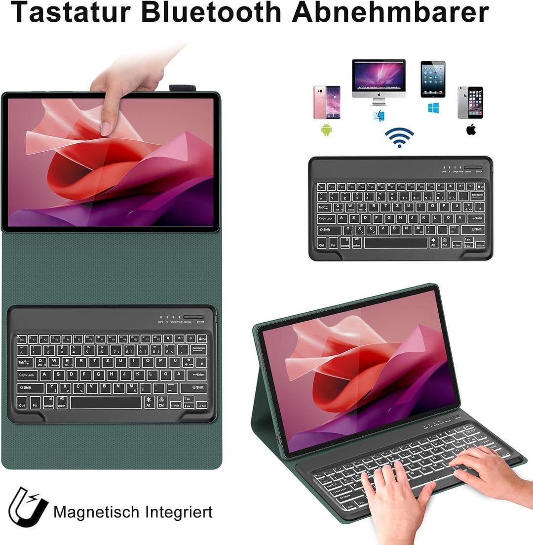 IVEOPPE Tastatur für Tab P12, Hülle mit Tastatur für P12 12.7" 2023, Magnetische 7 Farbige Beleuchtu