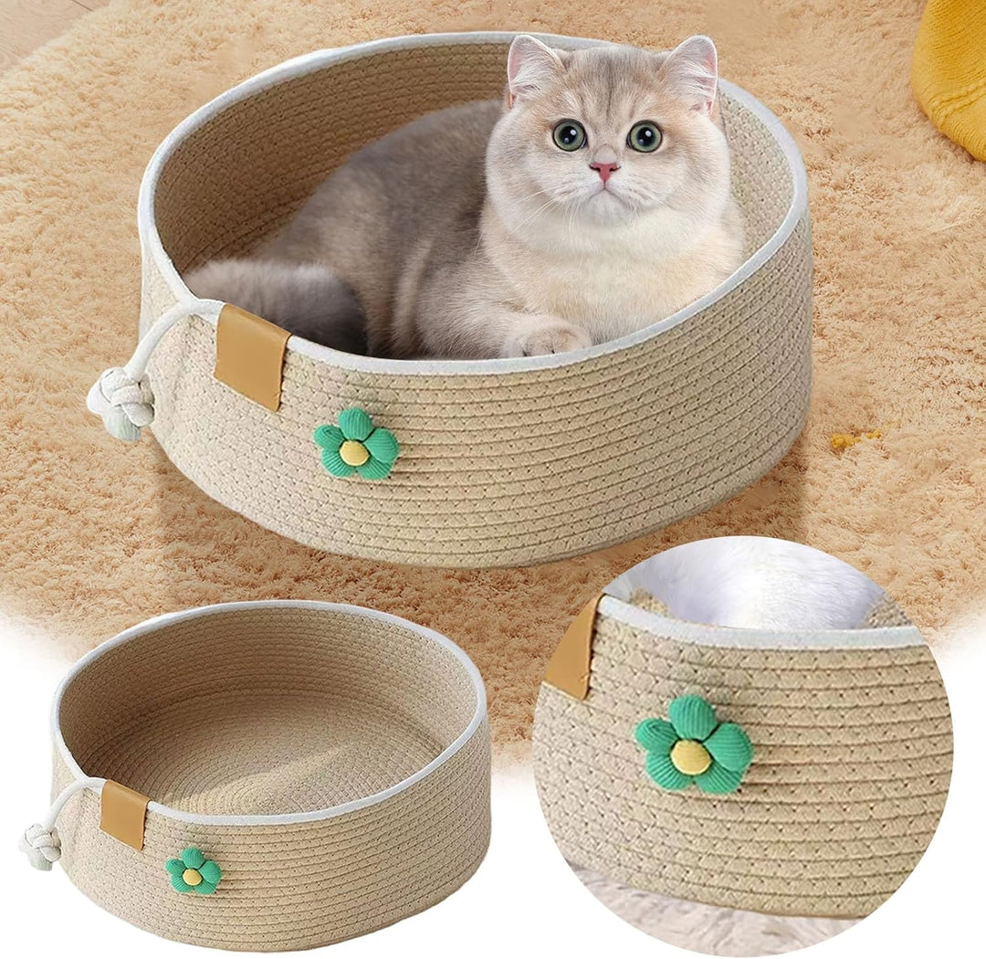 Katzenkörbchen, Katzenkorb mit Blumenverzierung, Grosser Süsser Kätzchen Korb Nest Haustierhaus, Kra
