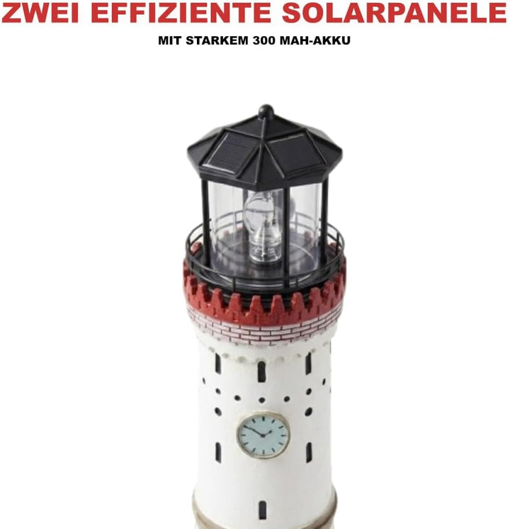 Solar Leuchtturm „Lindau“ – handbemalte Deko für Garten & Terrasse, rotierendes LED-Leuchtfeuer, Sol