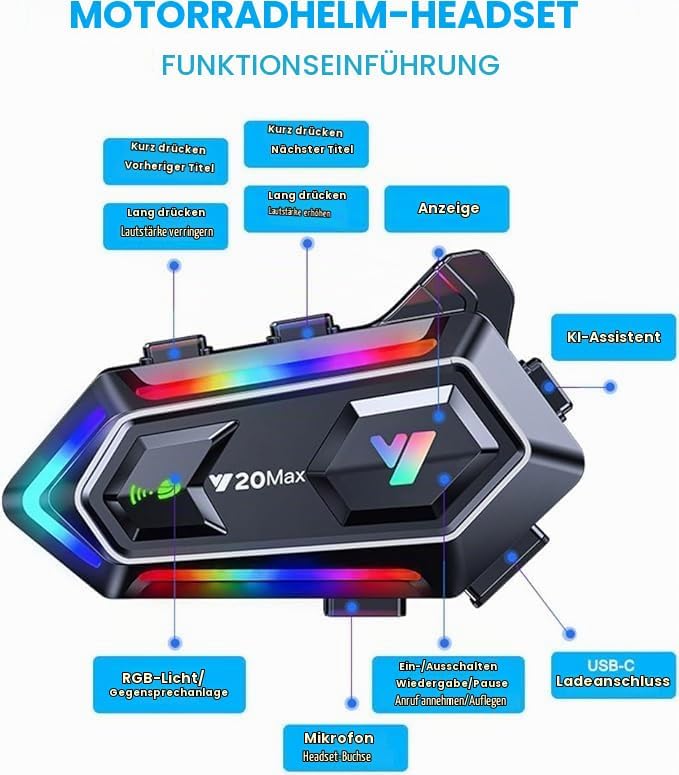 Motorradhelm Lautsprecher, wasserdichtes Motorradhelm Gegensprechanlage Kommunikationssystem Bluetoo