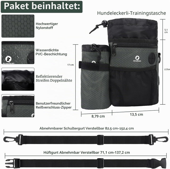 SkyeFang Futterbeutel Hund,2 in 1 Leckerlibeutel für Hunde,mit Wasserflasche Tasche,Abnehmbare Futte