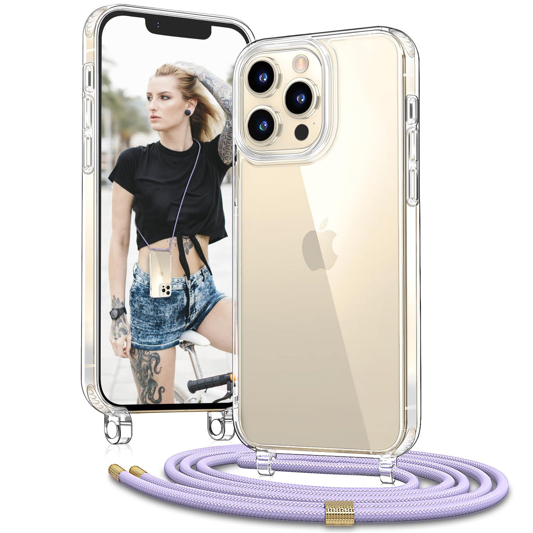 Vaykwo Handykette mit Band für Apple iPhone 13 Pro Max Hülle - Necklace Handyhülle - Transparente Ca