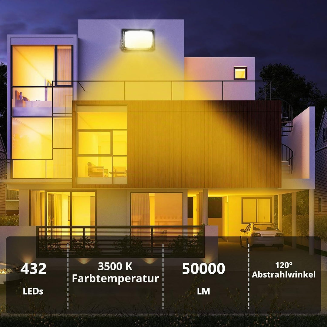 loyal LED Strahler Aussen Fluter: 500W Superhell Scheinwerfer 6000K Kaltweiss 50000LM - IP65 Wasserd