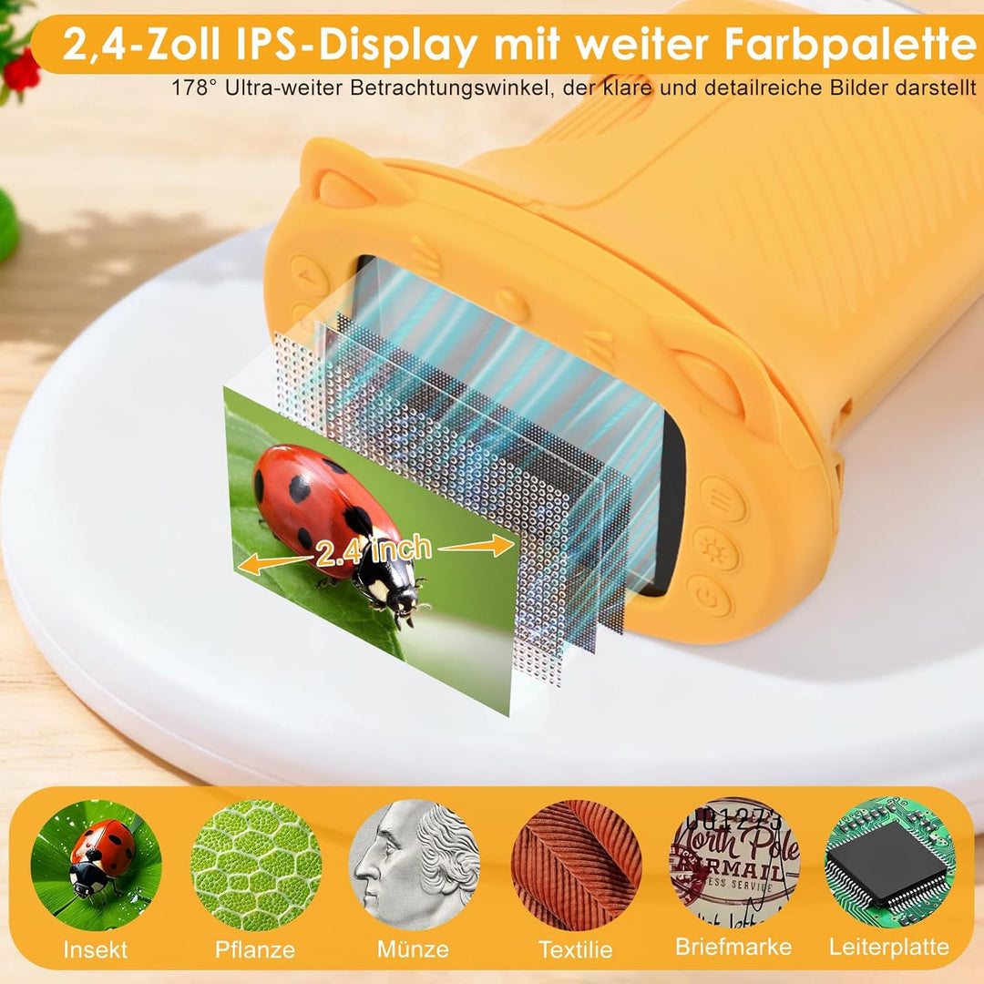 Mikroskop für Kinder 1000X 4K Digitales Mikroskop für Kinder mit 1080P HD 2,4″ IPS-Display & 8 LED,