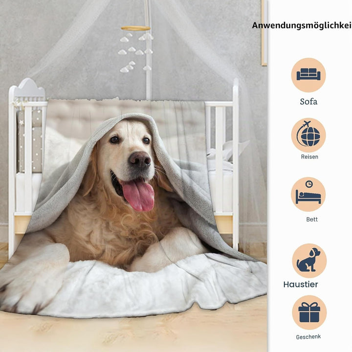 Hund Bedruckt Kuscheldecke, Kinderdecke 3D Druck Tier Hund Flauschige Plüsch Decke,Wohndecke Fleece