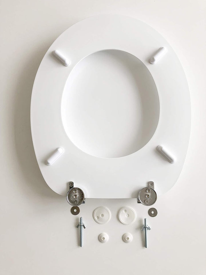 ADOB WC Sitz Klobrille Holzkern Farbe Weiss, extrem stabil, messing verchromte Scharniere, WC-Brille