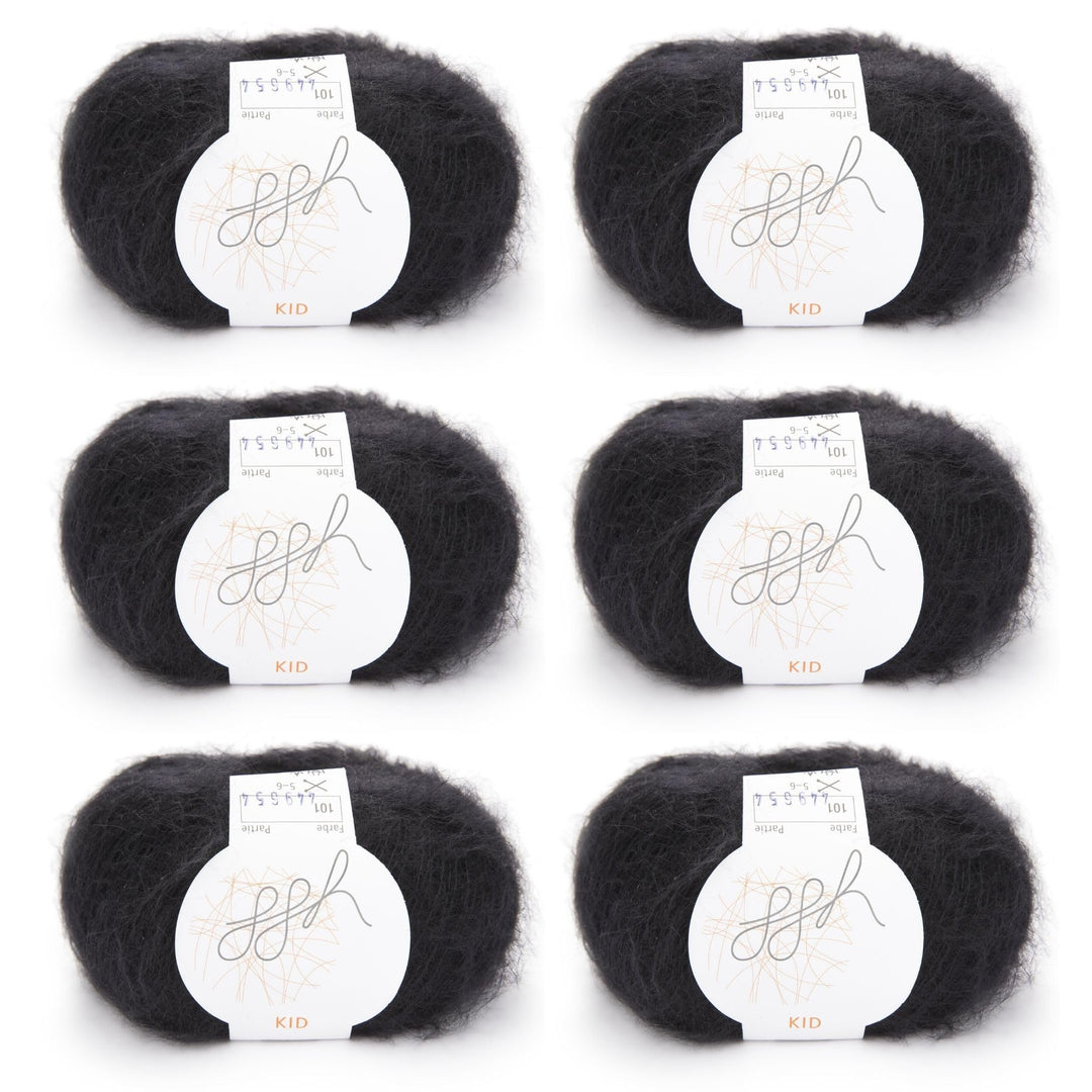 ggh Kid Box - 6 Knäuel Strickwolle aus Kid Mohair - Farbe 101 - Schwarz, 101 - Schwarz