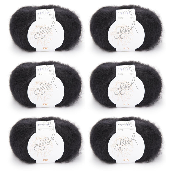 ggh Kid Box - 6 Knäuel Strickwolle aus Kid Mohair - Farbe 101 - Schwarz, 101 - Schwarz