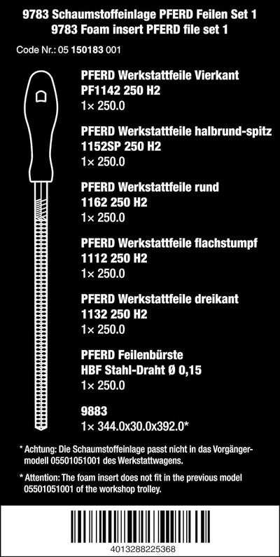 Wera 05150183001 9783 Schaumstoffeinlage, PFERD Feilen Set 1, 6-teilig 9783 PFERD Feilen Set 1, 9783