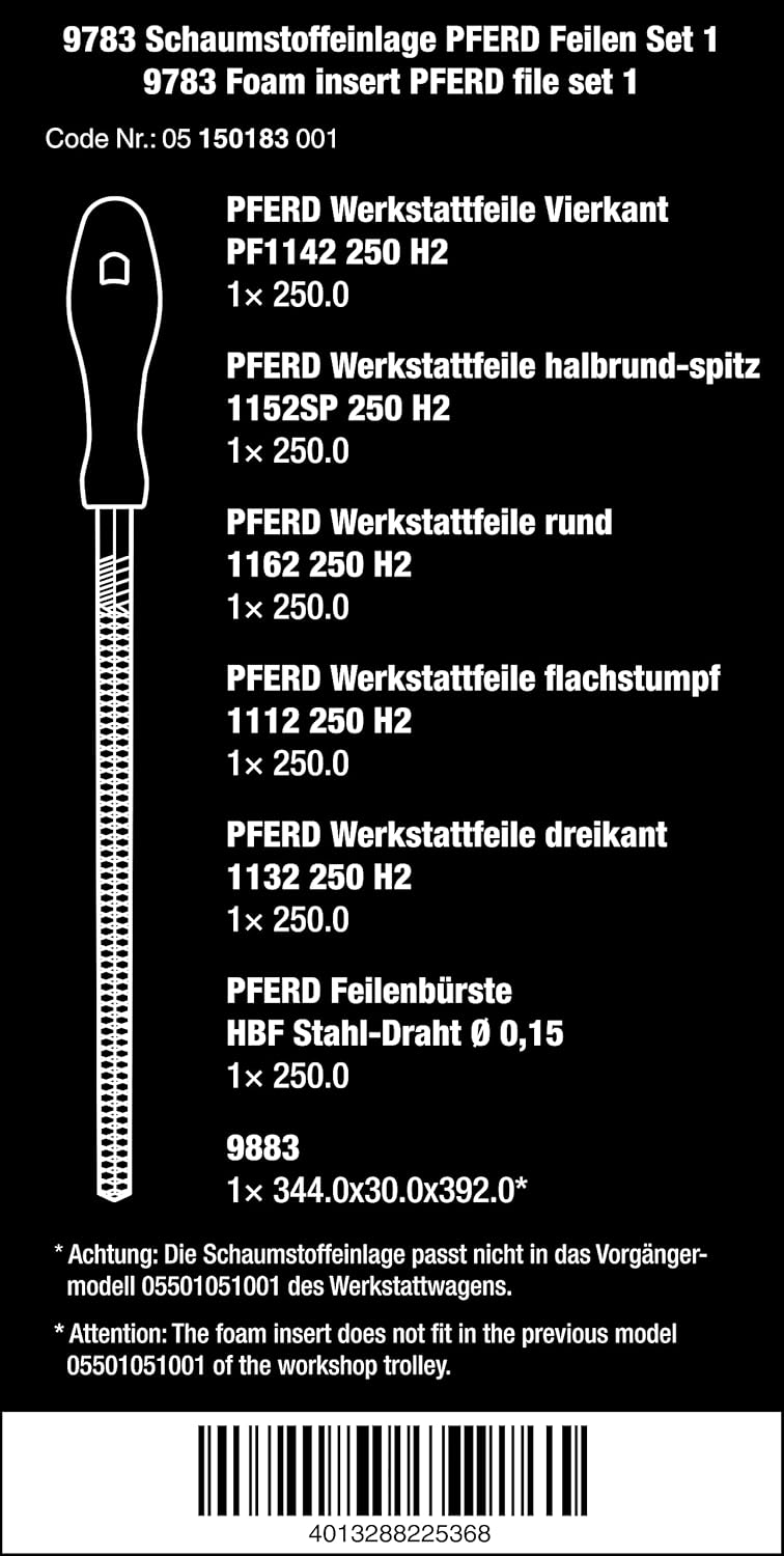 Wera 05150183001 9783 Schaumstoffeinlage, PFERD Feilen Set 1, 6-teilig 9783 PFERD Feilen Set 1, 9783