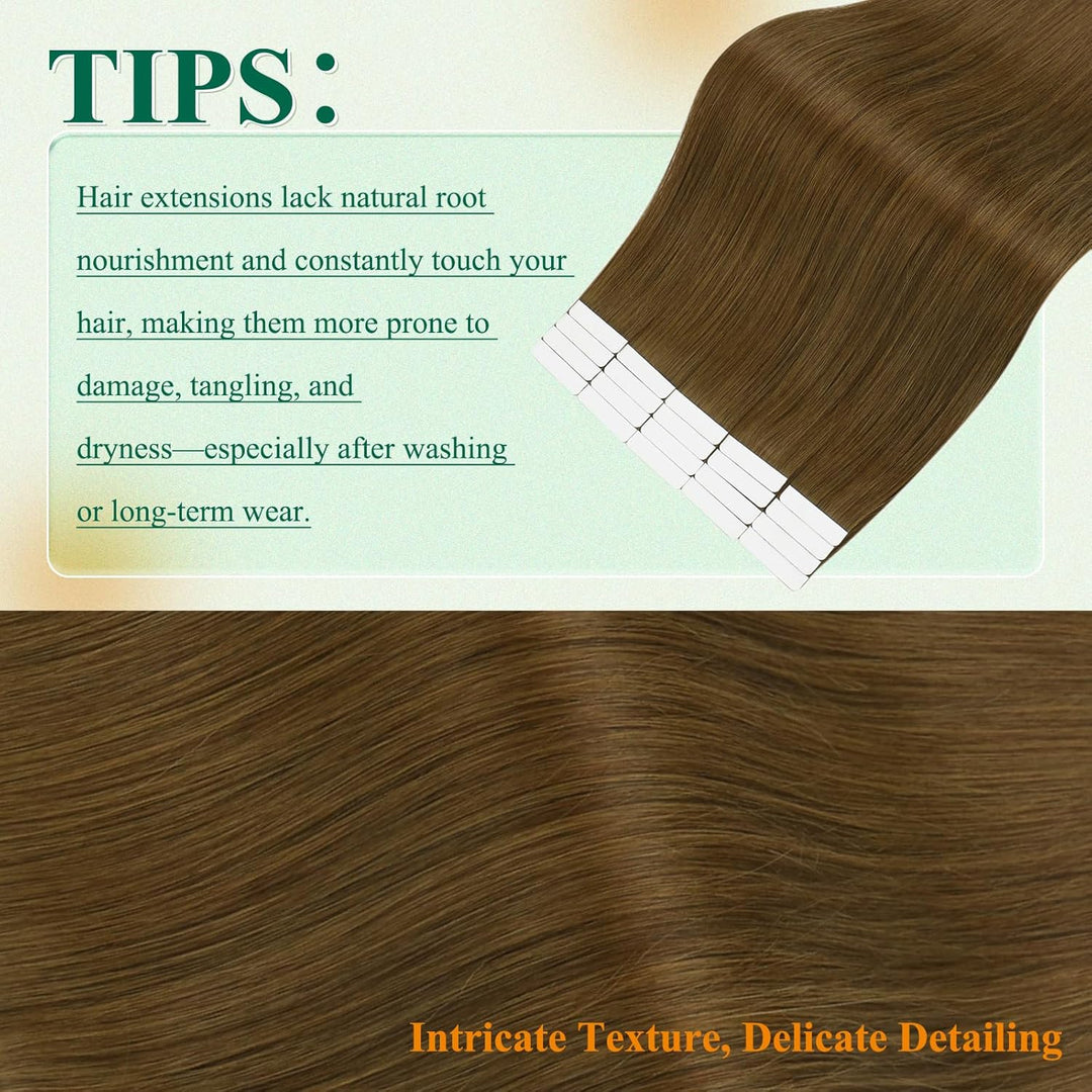 Easyouth Extensions Echthaar Tape in Braun Haarverlangerung Tape in Haar Extensions Mittelbraun Tape