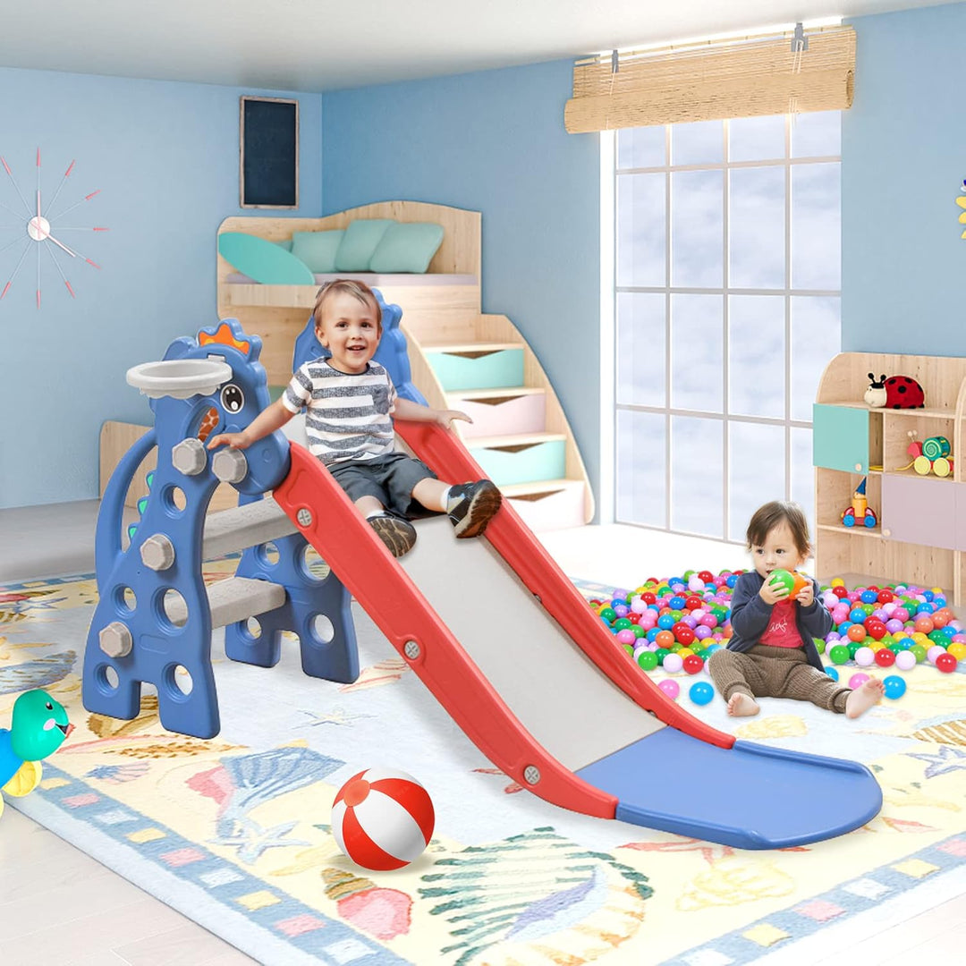 FIVMEN Rutsche Kinderrutsche 3-in-1 Set, Kinder Spielzeugrutsche Indoor Outdoor mit Basketballkorb,
