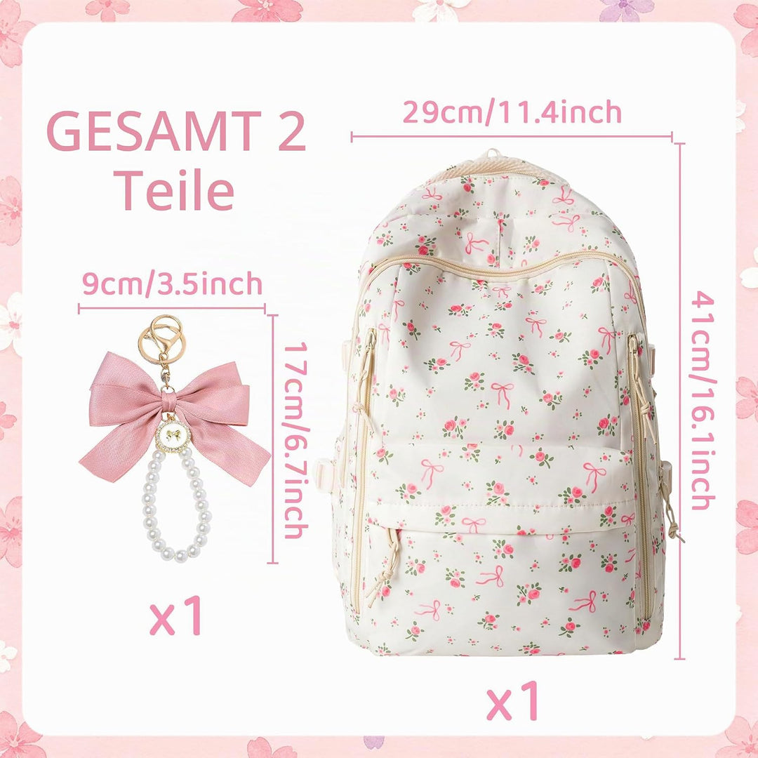 Blumen Schleife Rucksack Rosa Büchertaschen Damen Laptop Rucksack Mädchen | Blumen Schleife Rucksack