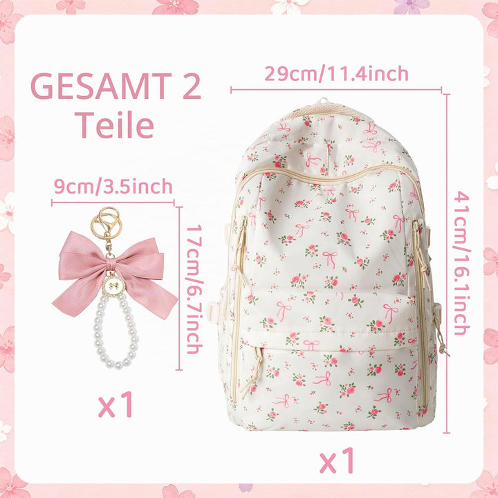 Blumen Schleife Rucksack Rosa Büchertaschen Damen Laptop Rucksack Mädchen | Blumen Schleife Rucksack