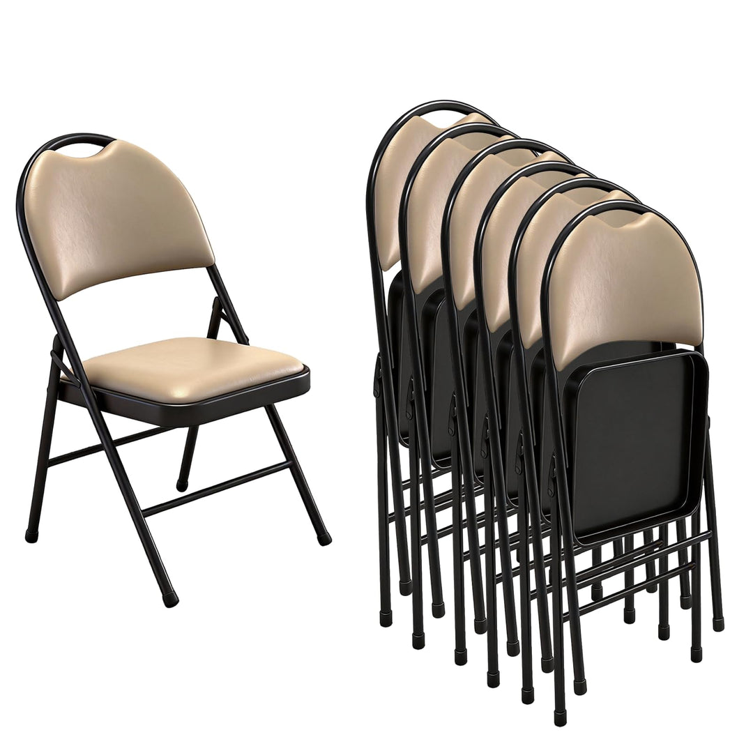 Klappstuhl 6er Set mit gepolstertem PU-Leder und Griff, Ultraviolette Geschosspolster&Stabilem Metal