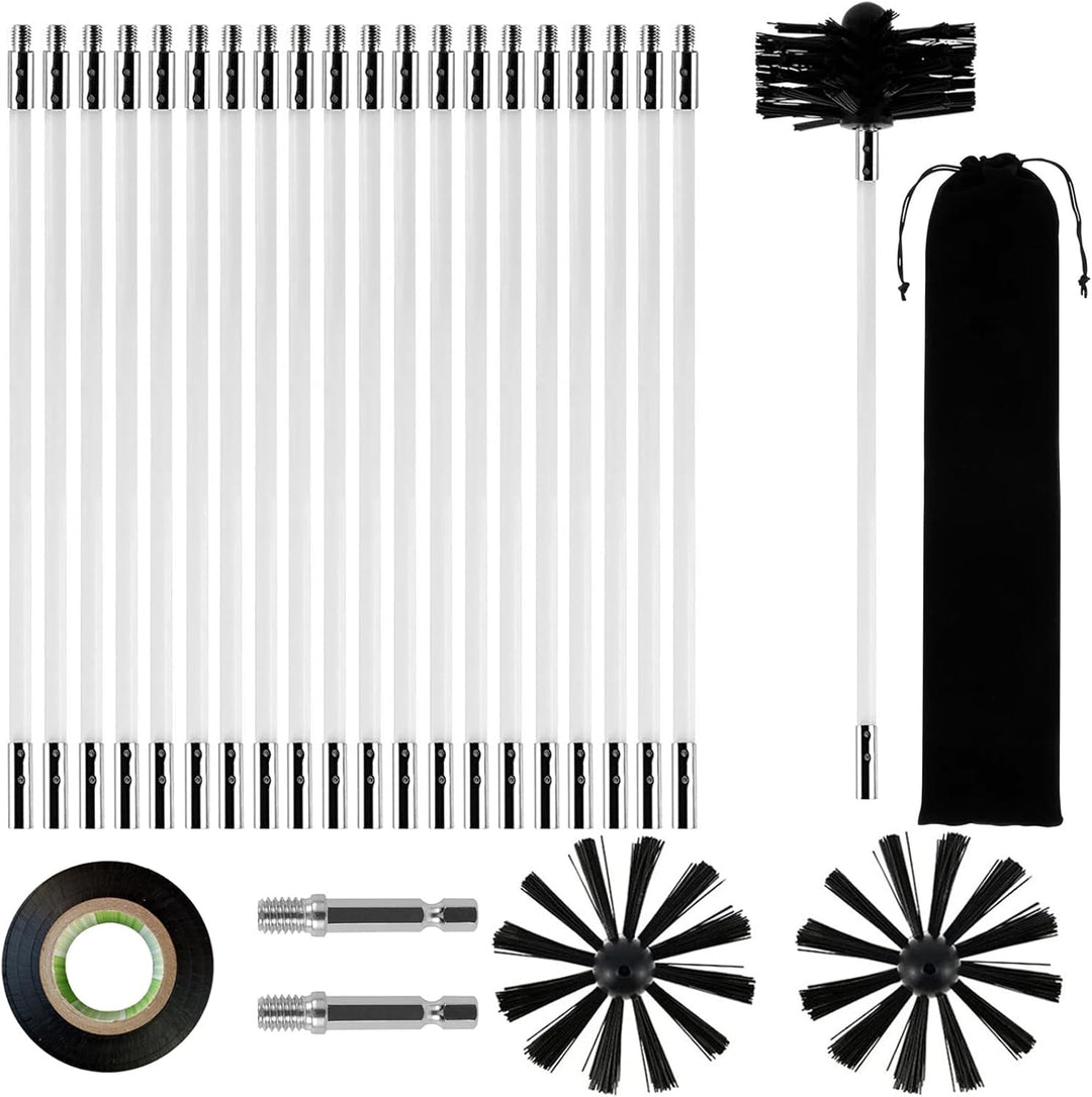 26PCS Kaminbürste Stange Set,Kaminbürste 200mm,Kaminrohr Reinigungsbürste,Schornstein Reinigungsbürs