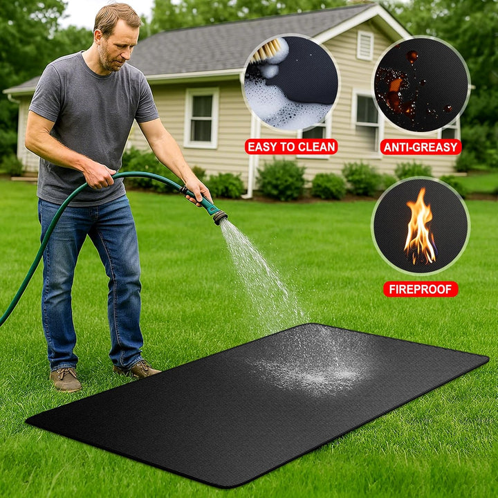 Grillunterlage 100x150 cm Schwarz – Feuerfeste Unterlage Grill aus Glasfaser & Silikon, Wasserdicht