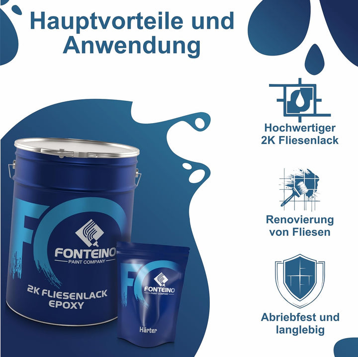 Fonteino 2K Fliesenlack Fliesenfarbe Wandfliesen Bodenfliesen - Steingrau 10Kg 10 kg (1er Pack) RAL