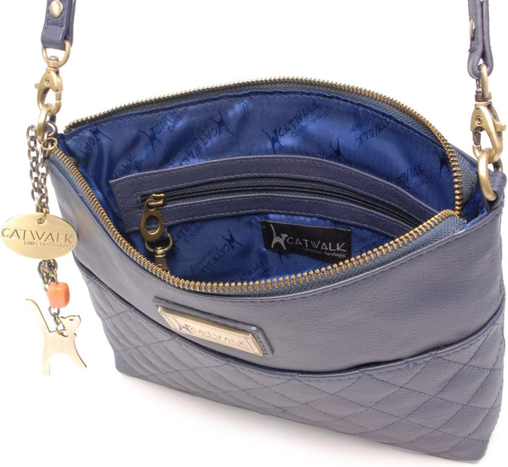 Catwalk Collection Handbags - Damen Umhängetasche Klein - Crossbody Bag - Gesteppte Leder - Clutch m