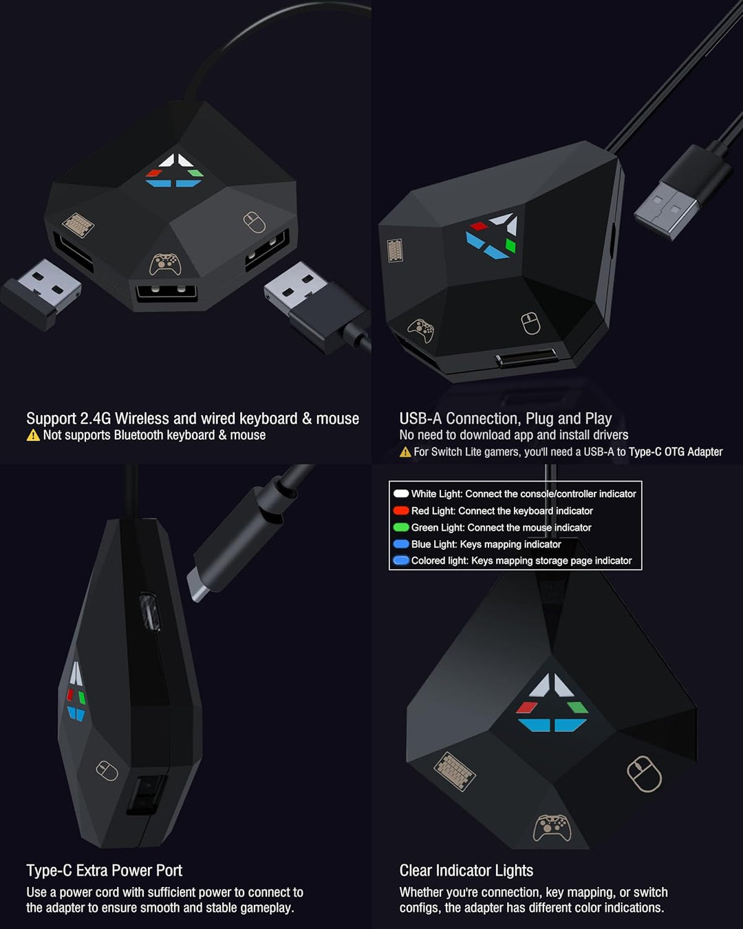 Joso Tastatur- und Mausadapter für NS Witch, Xbox One X/S, PS4, Switch Tastaturadapter zum Abspielen