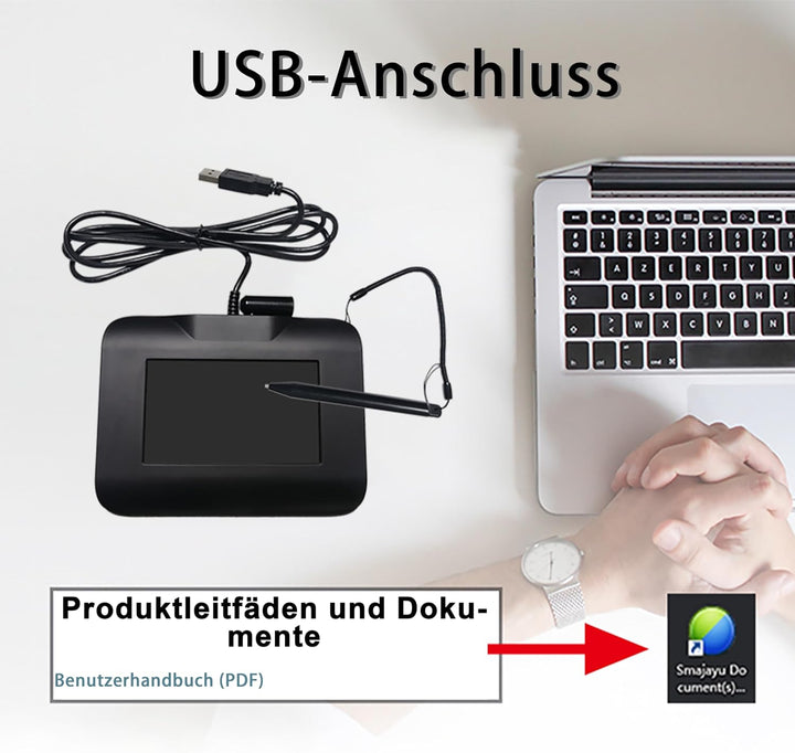 Das elektronische Signaturpad FP430S mit USB-Anschluss ist kompatibel mit Computern und Laptops unte