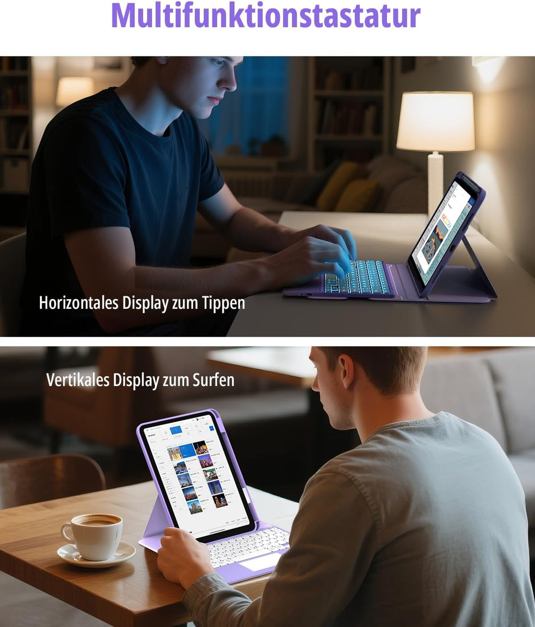 CACOE Drehbare Hülle mit Tastatur für iPad (A16) 11/10 Generation (11/10.9 Zoll) 2025/2022 mit Touch
