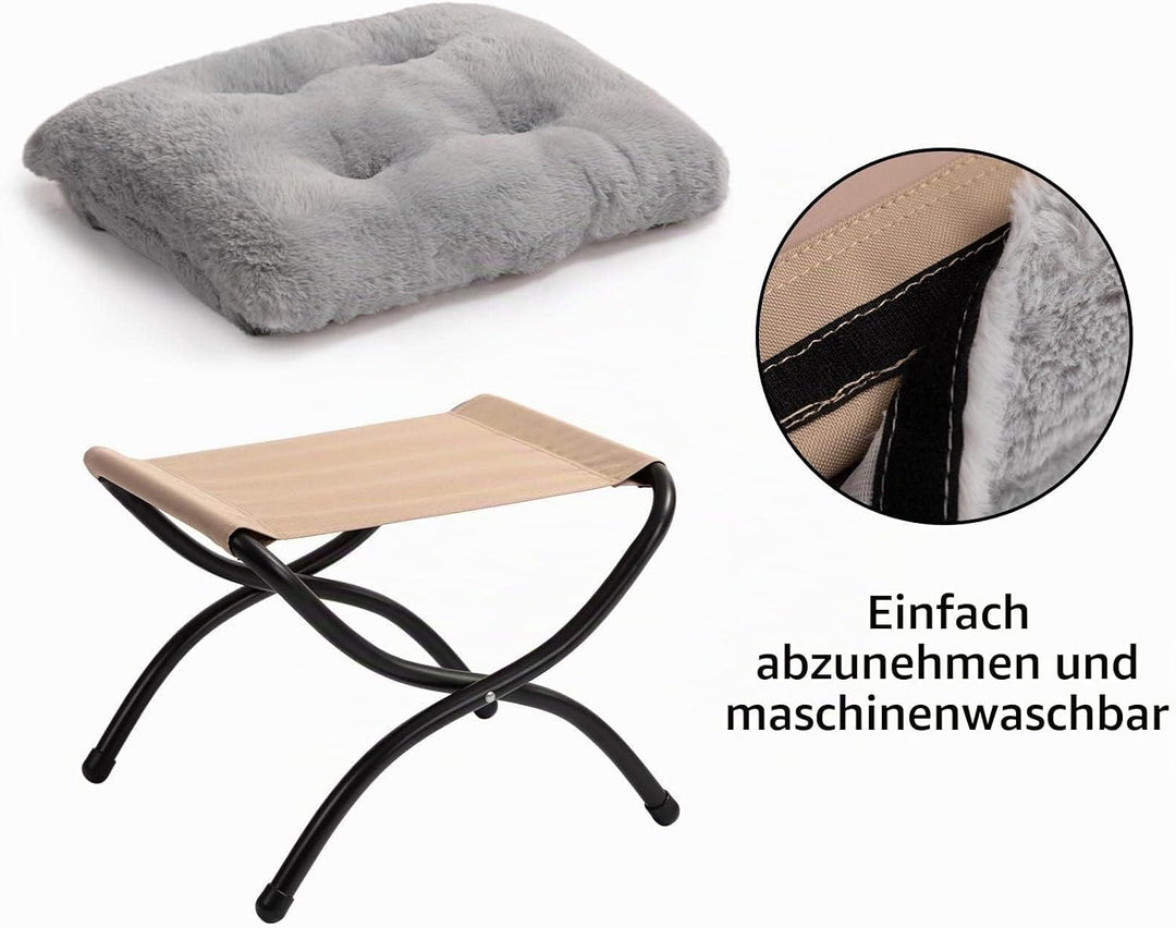 HollyHOME Plüsch Fusshocker Fussstütze Klapphocker, Faltbar Sitzhocker mit Metallbeinen Abnehmbar Ge