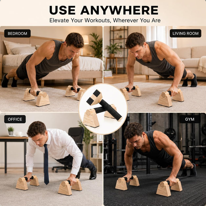 Holz Liegestützgriffe 1 Paar,Parallettes Calisthenics Equipment mit Rutschfestem Griff,Push Up Bars