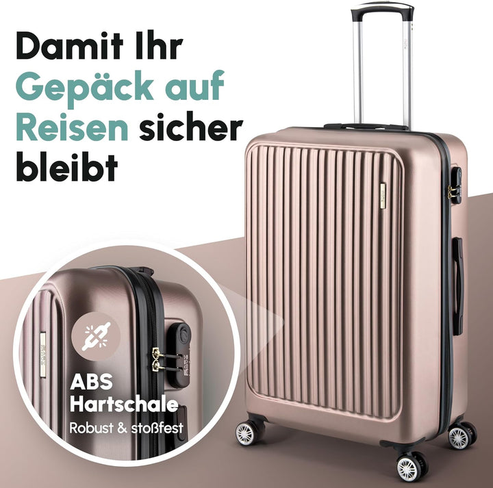 Easy Move ABS Hartschalenkoffer [ERGONOMISCH & SICHER] - Grosser Trolley Koffer mit 360° Rädern, Zah