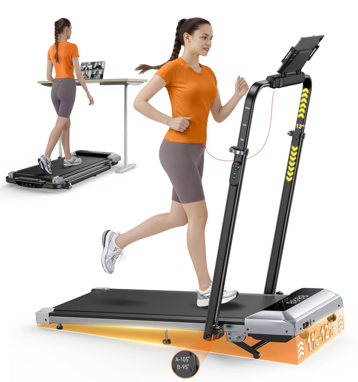 Laufband für Zuhause mit 12% Steigung, 12km/h Klappbar Laufband mit 1150MM Einziehbares Steigrohr, 6