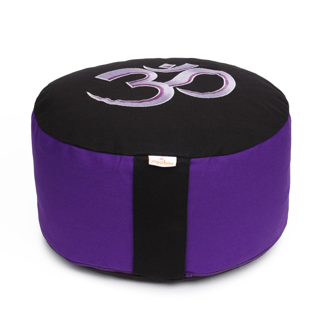 Yogabox Meditationskissen Glückssitz® mit O M - Symbol lila/schwarz, lila/schwarz