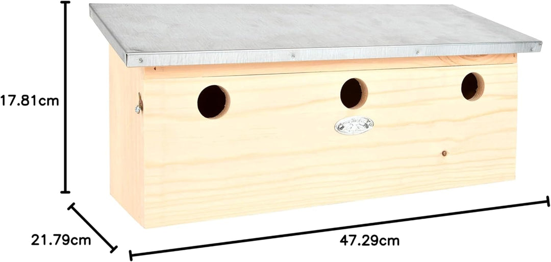 Esschert Design NK85 Horizontales Spatzenhaus aus Holz, Vogelhaus, Metalldach, Silber/Naturholz