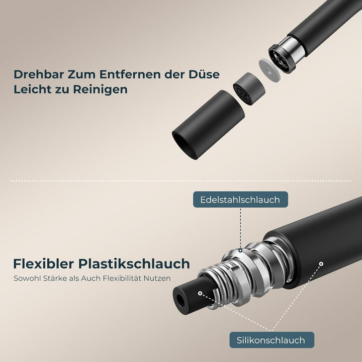 FORIOUS Flexible Wasserhahn Küche Schwarz, 360° Drehbar Küchenarmatur 1 Loch Spülenarmatur, Einhebel