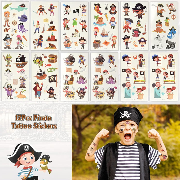 168 Stück Piraten Kindergeburtstag, Piraten Augenklappe Aufkleber Ringe Schlüsselanhänger Edelsteine