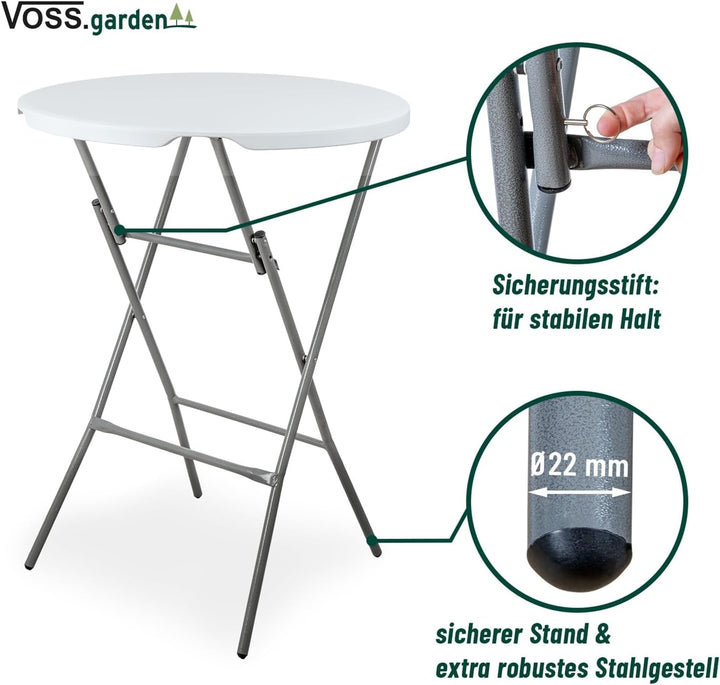 VOSS.garden 2X Stehtische Ø80cm/ 105cm, Hochtisch klappbar, Kunststoff &amp; Stahlgestell