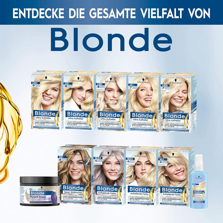 Schwarzkopf Blonde Aufheller S1 Stufe 3 (4x 125 ml), Aufhellspray zum Haare aufhellen um bis zu 2 St