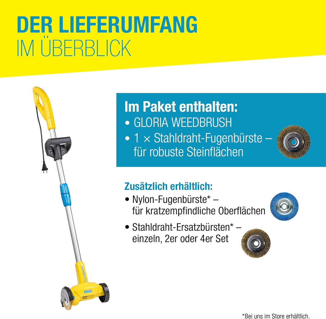 GLORIA Fugenreiniger WeedBrush | Elektrischer Fugenkratzer | Unkrautbürste | Zwischen Terrassenplatt