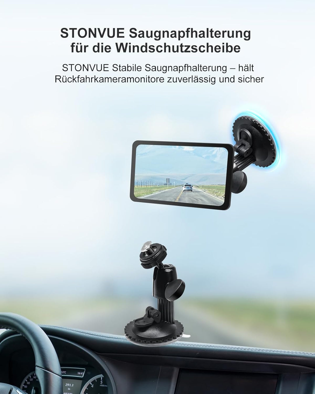 Windschutzscheiben-Halterung für Rückfahrkamera – 5 kg Tragkraft, 360° Verstellbarer Kugelkopf, Meta