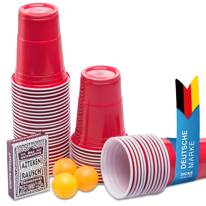 50 Stück Rote Partybecher; Wiederverwendbare Getränkebecher Red Cups Trinkbecher 16 oz Kunststoff Pa