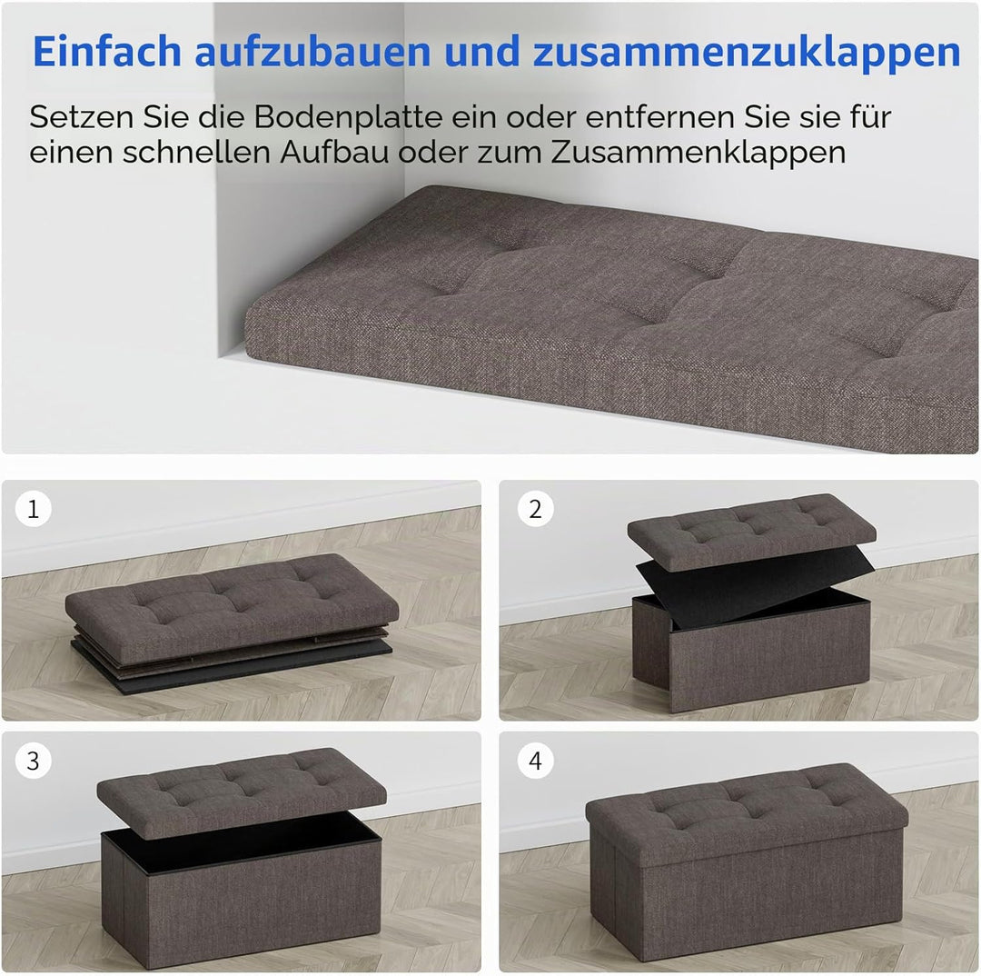 BRIAN & DANY Faltbarer sitzhocker Leinen Sitzbank mit Stauraum, Braun, 76 x 38 x 38cm, Braun