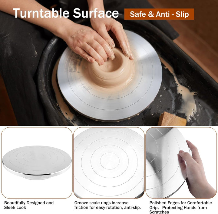 Homtone 30 cm Drehbare Töpferscheibe mit Werkzeugset, Doppelseitiges Töpferrad, Aluminiumlegierung H