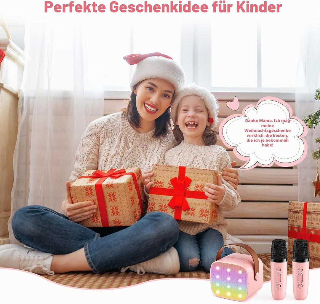Mini-Karaoke-Maschine mit 2 kabellosen Mikrofonen, Top-Tragbare Bluetooth-Karaoke-Maschine für Kinde