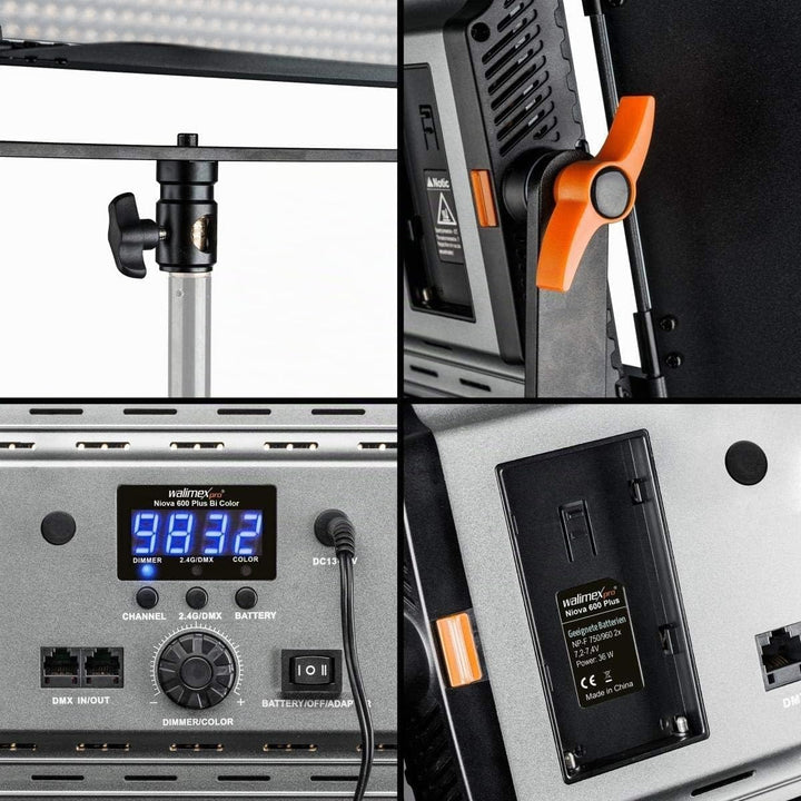 Walimex pro dimmbare LED Flächenleuchte Niova 600 Plus Bi-Color + Akku Slots I Videoleuchte &amp; Fotoli