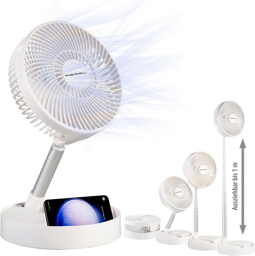 PEARL Akku Tischventilator: 2in1-Akku-Tisch- & Standventilator, ausziehbar bis 1 m, 8,5h, 4000 mAh (