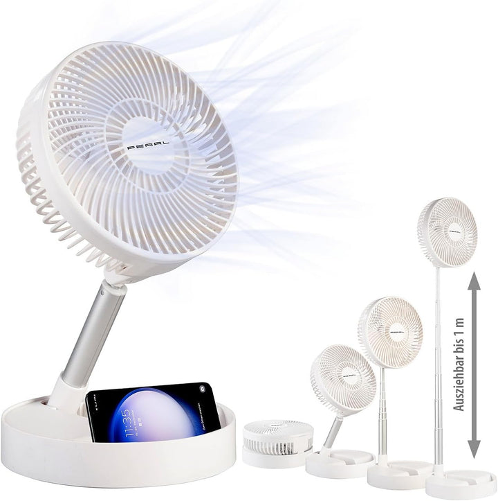 PEARL Akku Tischventilator: 2in1-Akku-Tisch- & Standventilator, ausziehbar bis 1 m, 8,5h, 4000 mAh (