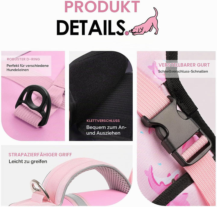 AOFITEE Schwimmweste Hund Mittel, Hoher Auftrieb Hundeschwimmweste Hai, Verstellbar &amp; Ripstop Rettun