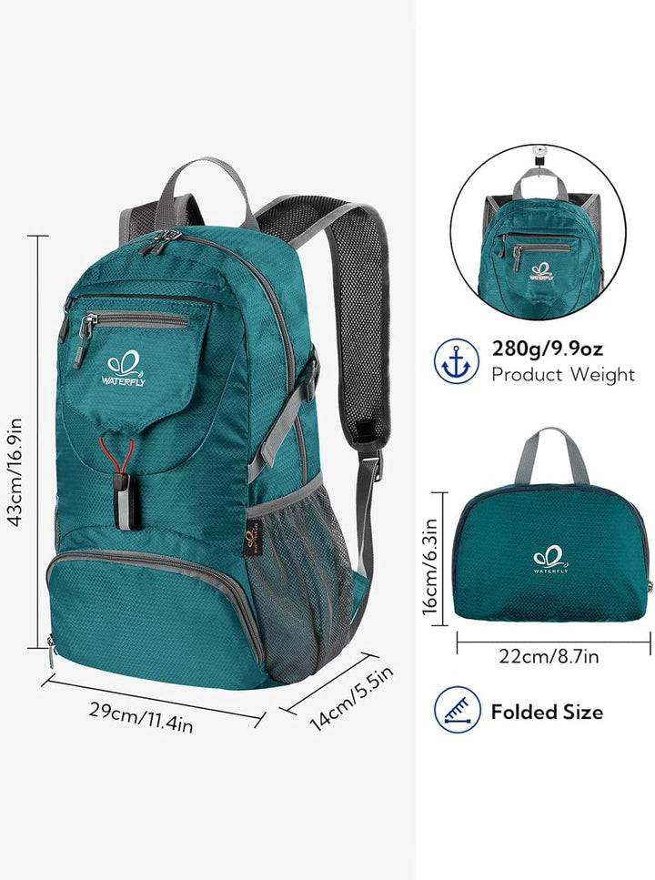 WATERFLY Ultraleicht Faltbar Klein Rucksack: 20L Leicht Packable Wanderrucksack Tagesrucksack Trekki