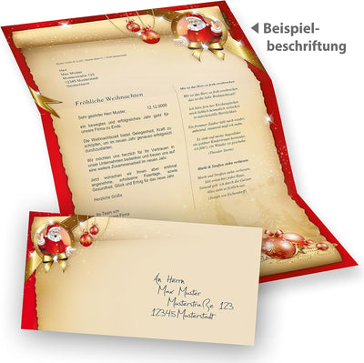 Briefpapier Weihnachten Set Santa Claus (100 Sets ohne Fenster) DIN A4 Weihnachtsbriefpapier mit Ums