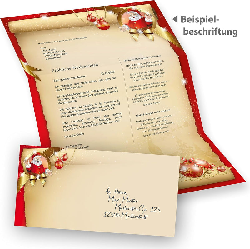 Briefpapier Weihnachten Set Santa Claus (100 Sets ohne Fenster) DIN A4 Weihnachtsbriefpapier mit Ums